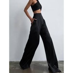 Commense Black Straight Leg Wide-Leg Pants